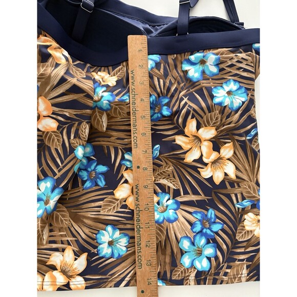 Lands End Swim Top Size 12 Blue Brown Floral Blouson Tummy Hiding Ruched Tankini - Picture 10 of 11